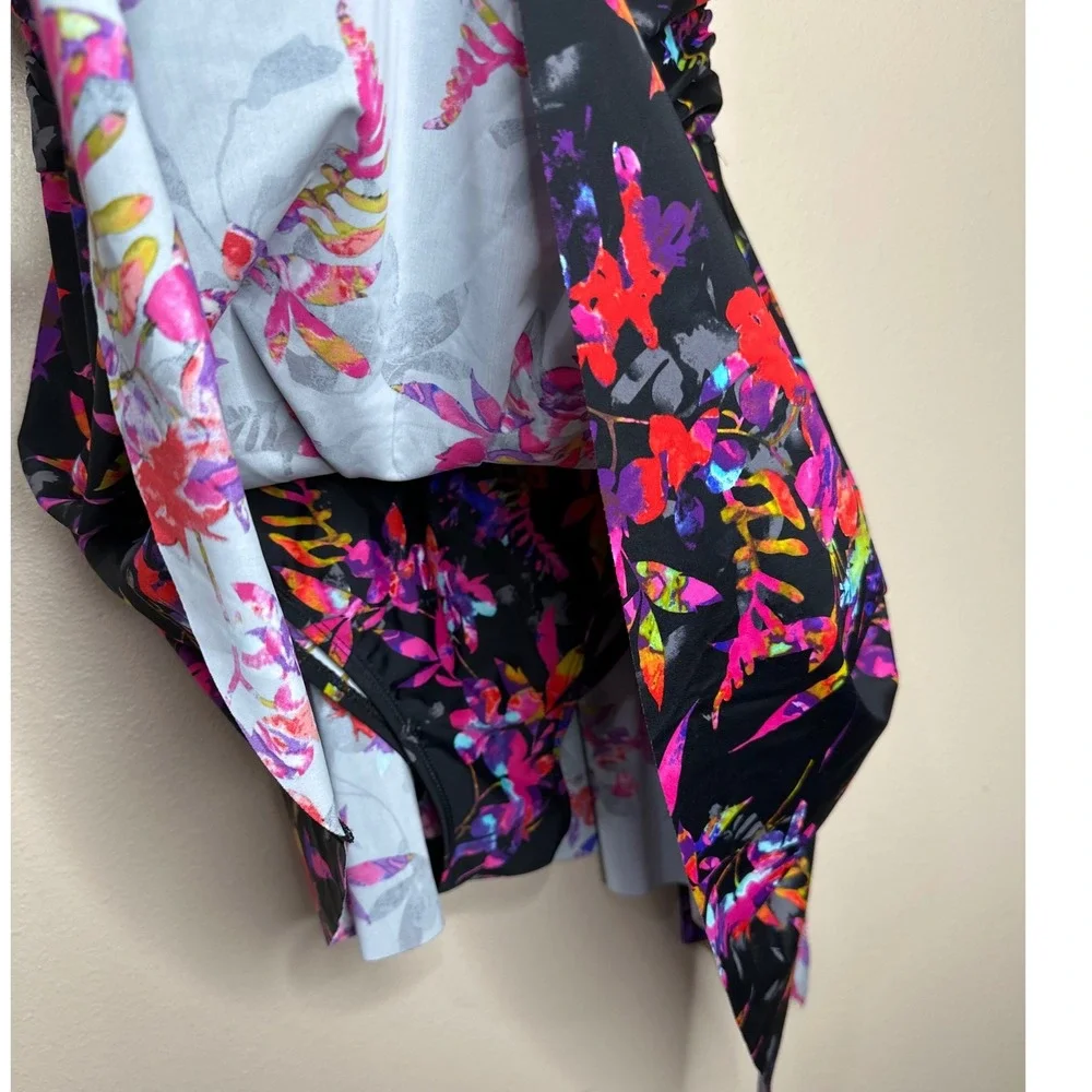 Women's Plus‎ Size One Piece Swimskirt Black Neon Multi Color Floral Size 2XL
